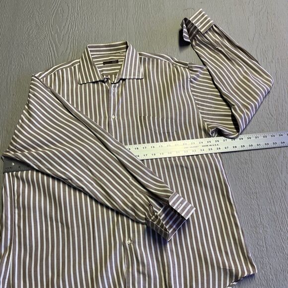 Tiglio Shirt Men  Beige Rustic Strip Cotton Dress Button Up Made in Italy 34/35 - Picture 12 of 14